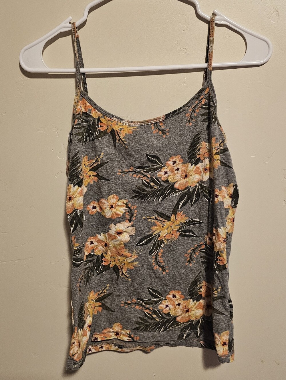 Aeropostale Gray Floral Spaghetti Strap Camisole with Yellow Flowers